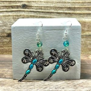 Handmade Sterling Silver & Turquoise Dragonfly Earrings! NIB!